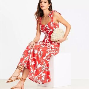 LOFT Beach Tie Strap Floral Red Maxi Dress